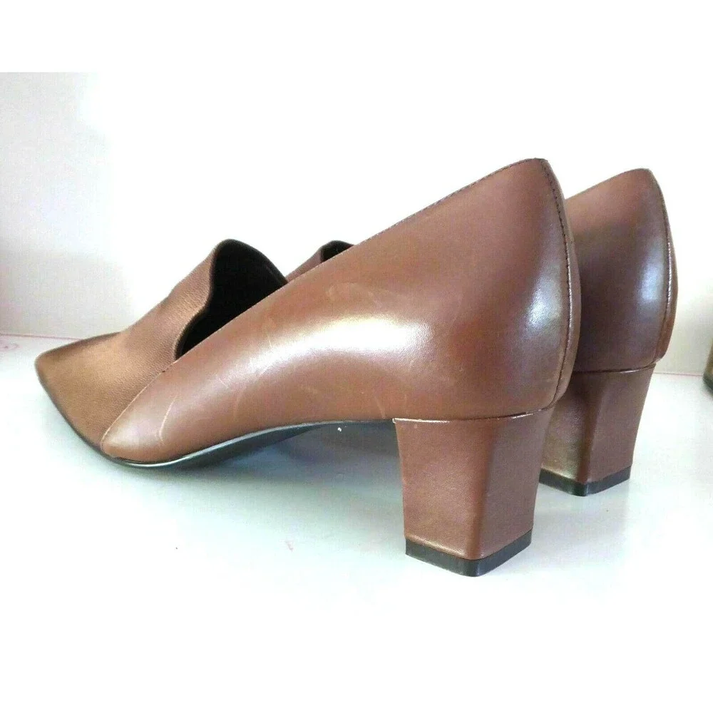 Naturalizer Women Brown Leather Fabric Heels Shoes Sz 7.5M Square Toe New